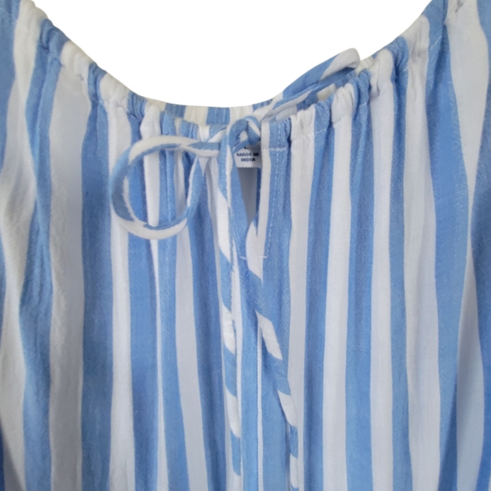 Old Navy Blue White Striped Tiered Coastal Boho Long Maxi Swing Dress Large - Picture 13 of 16